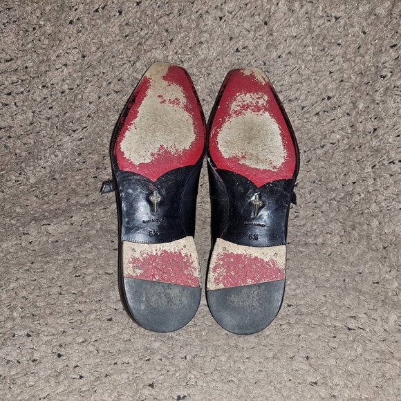 CESARE PACIOTTI-Black Leather-Buckle/Lace Concept-Sz 7.5-Excellent - Picture 8 of 8